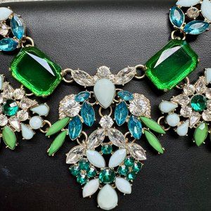 Green Turquoise Blue Statement Chunky Floral Bib Jewel Necklace Ann Taylor